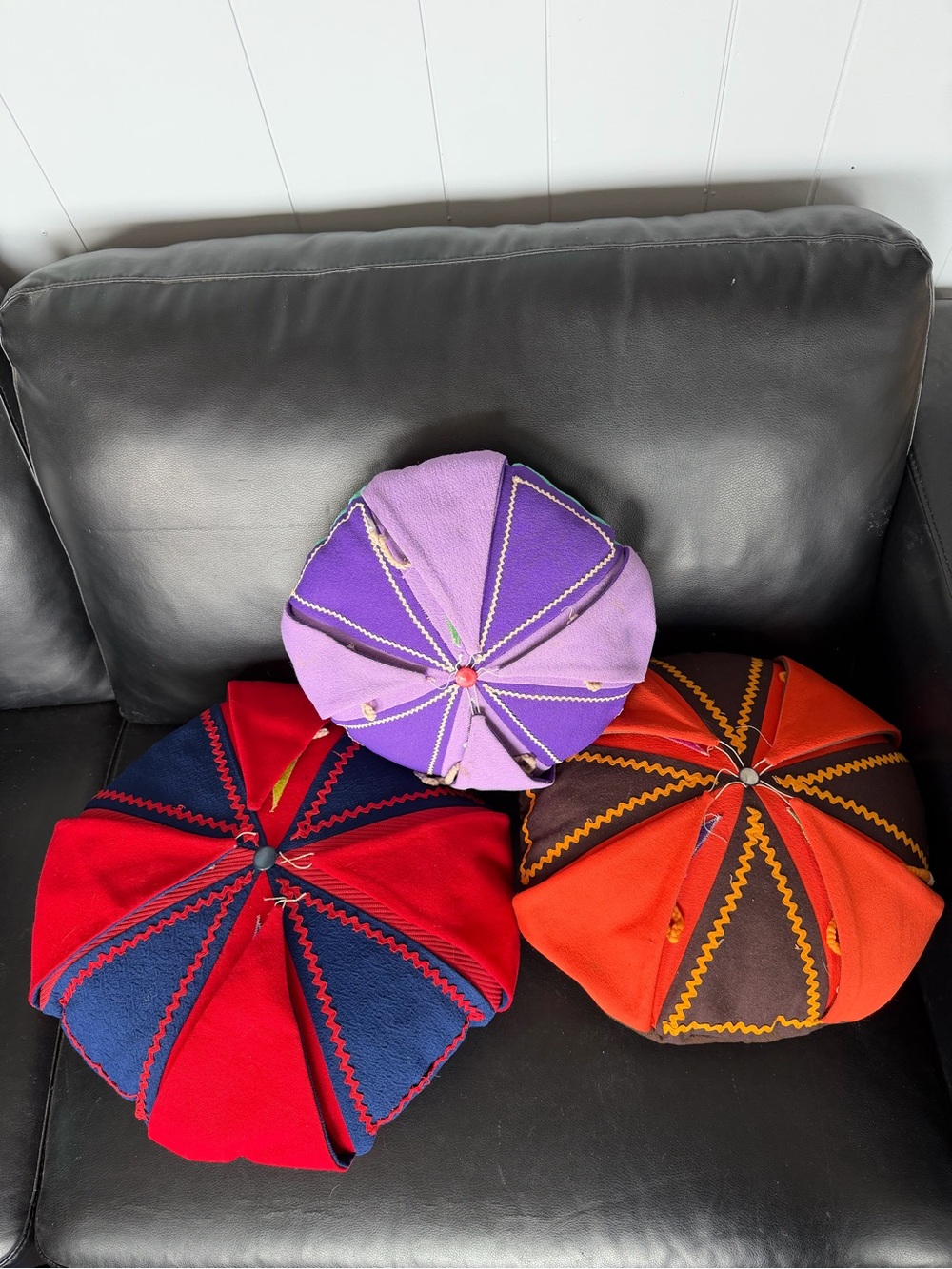 Three Vintage Handmade Pillows with Flaps and Surprise Clowns